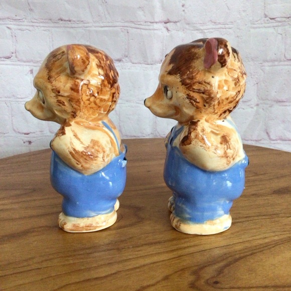 Vintage Hand Painted Bears Ceramic Salt and Pepper Shaker Pair - Japan - Picture 4 of 6